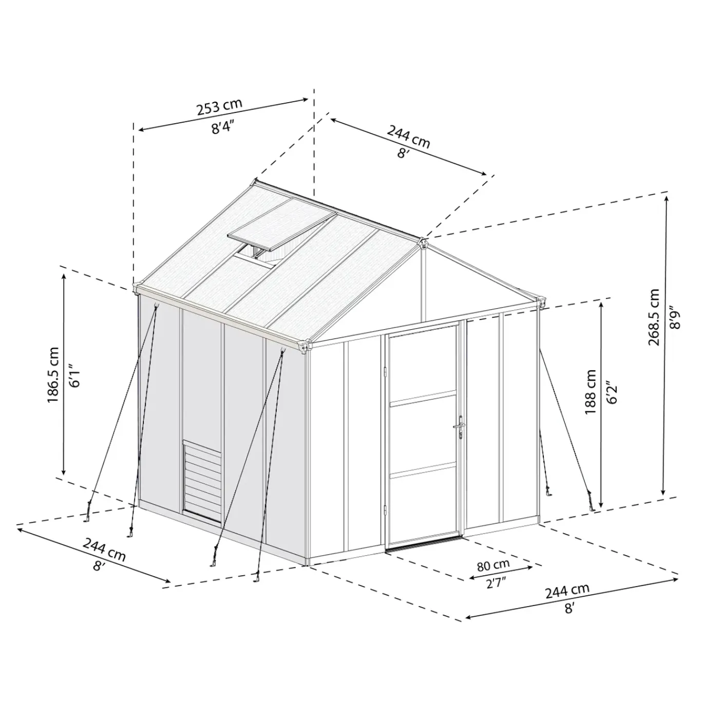 Canopia Tuinkas Glory 8x8 - Polycarbonaat 10mm - Grijs - 253x244x269cm