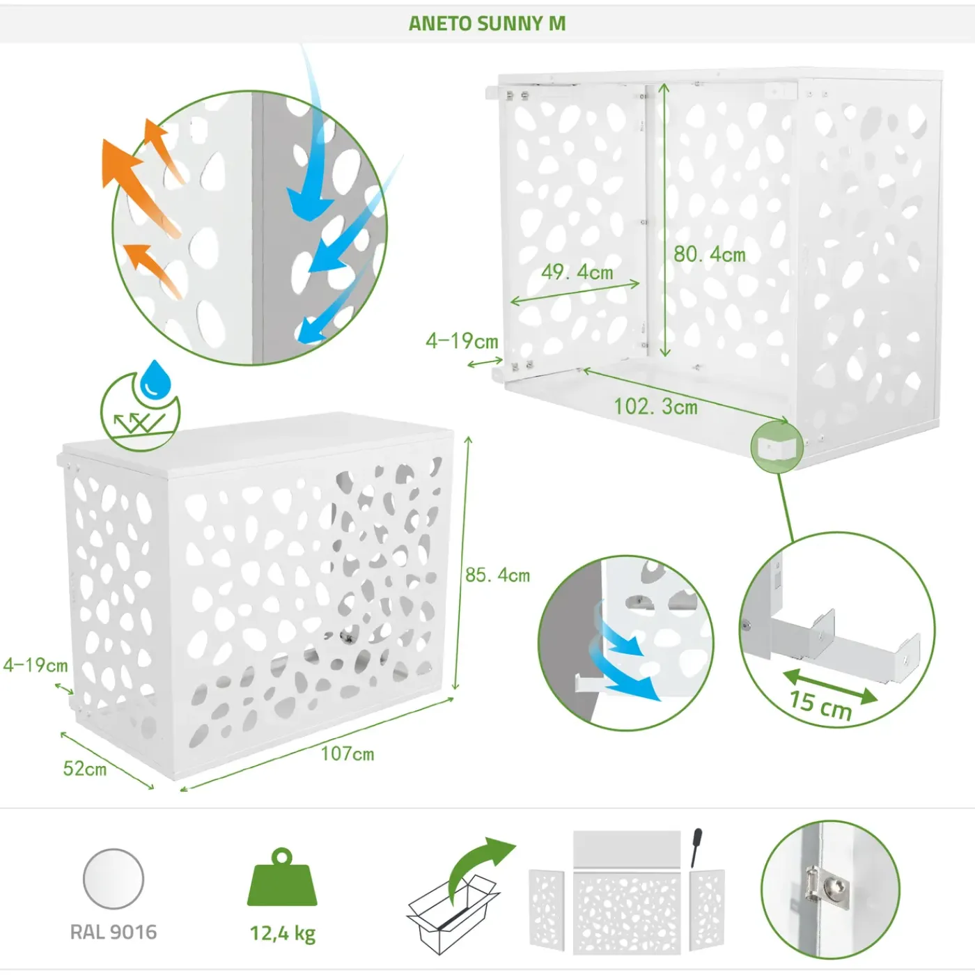 Casanoov Airco- & Warmtepomp Ombouw Aneto Sunny Aluminium Wit Met Onderzijde - Maat M