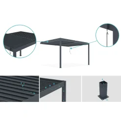 Cazeboo Bioklimatische Pergola Ondersteund Piana Grijze 4x3m Aluminium - Verstelbare Bladen
