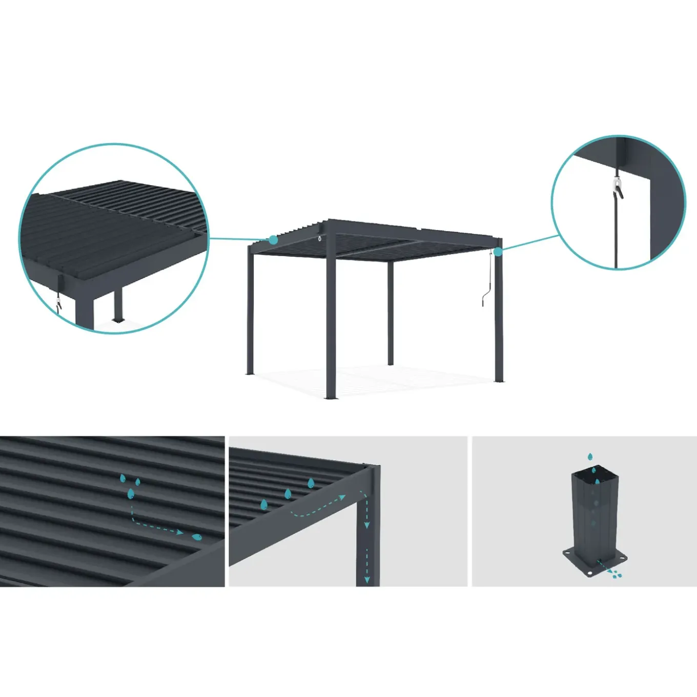 Cazeboo Bioklimatische Pergola Piana Grijze 3x3m Aluminium - Verstelbare Latten