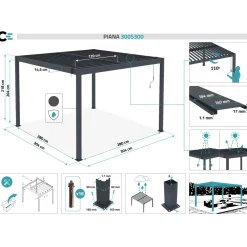 Cazeboo Bioklimatische Pergola Piana Grijze 3x3m Aluminium - Verstelbare Latten