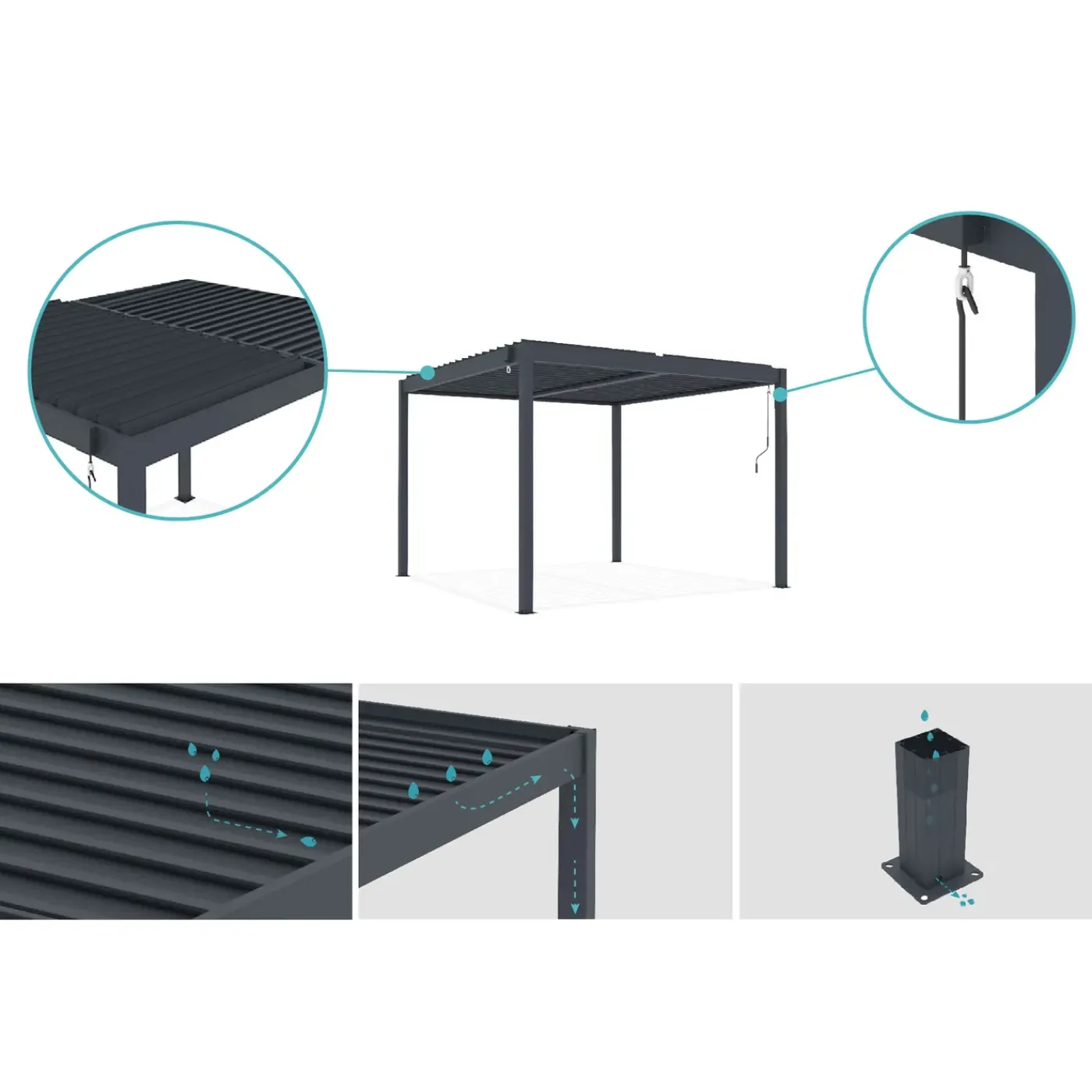 cazeboo Bioklimatische Pergola Piana Grijze 3x2,5m Aluminium - Verstelbare Latten