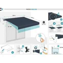 cazeboo Gemotoriseerde Zonneluifel Fazzio 3x2,5m - 320g/m² Premium Canvas Grijze