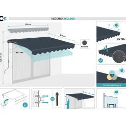cazeboo Monoblock Luifel Vecchio 2,5x2m - 320g/m² Premium Canvas Grijs