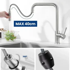 CECIPA MAX - Keukenspoelbak - Opbouwmodel, Geborsteld Inox, Uittrekbare Mengkraan