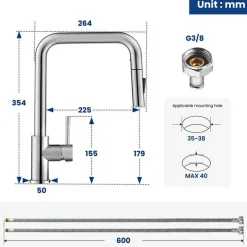 CECIPA MAX - Keukenspoelbak - Opbouwmodel, Geborsteld Inox, Uittrekbare Mengkraan
