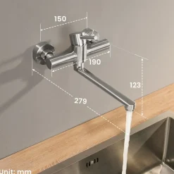 CECIPA MAX - Wandmengkraan Van Geborsteld Roestvrij Staal - 360° Draaibare Uitloop - 40 Cm