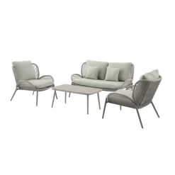 Central Park Loungeset Kea - Staal/Wicker - Groen - 4 Personen