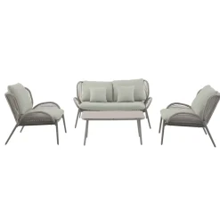 Central Park Loungeset Kea - Staal/Wicker - Groen - 4 Personen