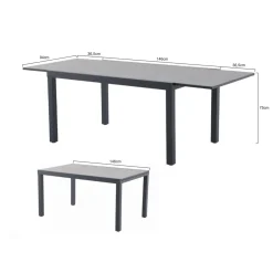 Central Park - Tuintafel - Andros - Aluminium/Glas 146x94x75cm - Uitschuifbaar (tot 219cm)