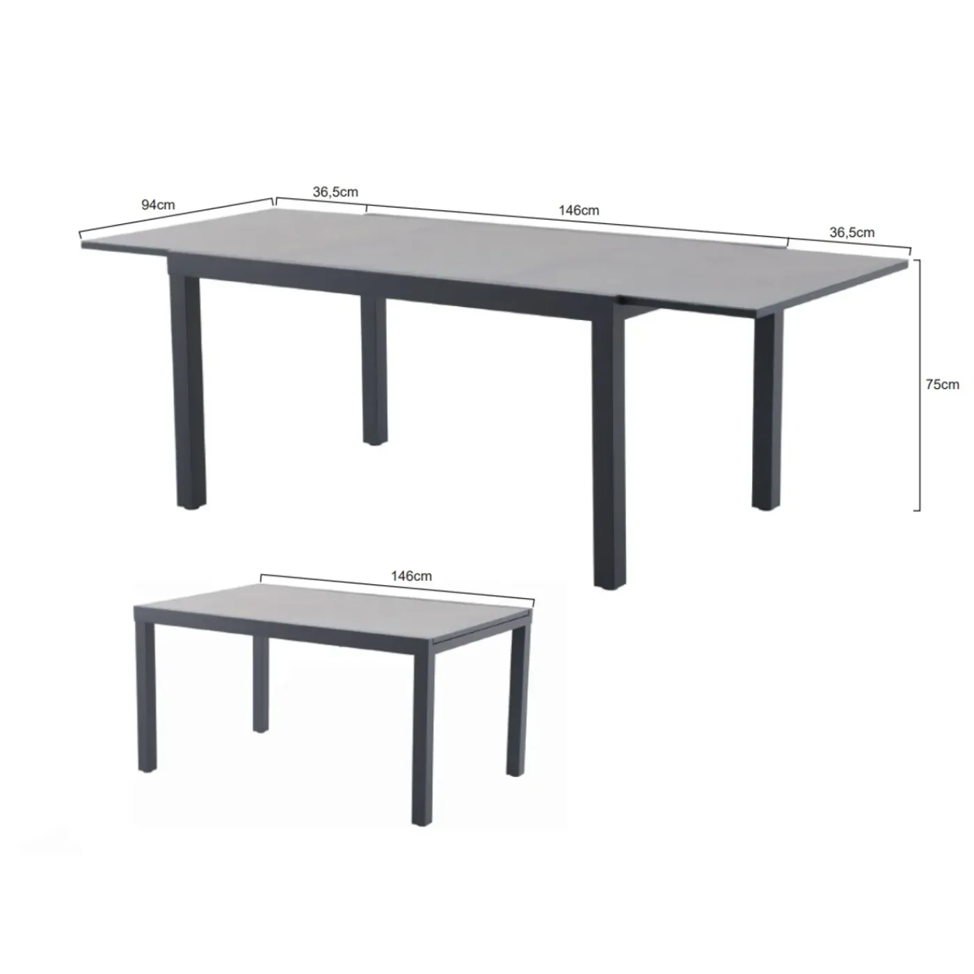 Central Park - Tuintafel - Andros - Aluminium/Glas 146x94x75cm - Uitschuifbaar (tot 219cm)