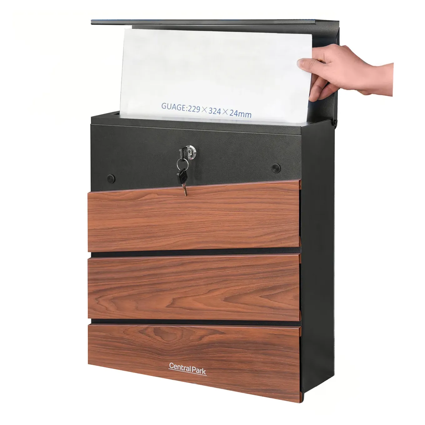 Central Park Wandbrievenbus Mailpal 900WD - Staal - Zwart-Bruin - 36,5x41x16,5cm
