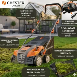 Chester - Elektrische 2-in-1 verticuteermachine-mosverwijderaar voor gazon - 1800W - 40cm