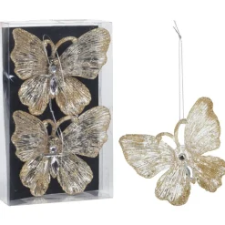 Christmas Decoration Kersthanger - 2x - Vlinder - Goud - 15 Cm