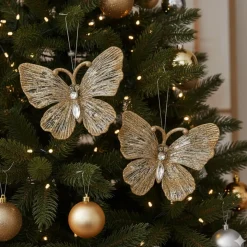 Christmas Decoration Kersthanger - 2x - Vlinder - Goud - 15 Cm