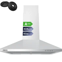 CIARRA Afzuigkap Wandafzuigkap 60 cm - A++ 404m³/h - Recirculatie & Afvoer CBCS6201