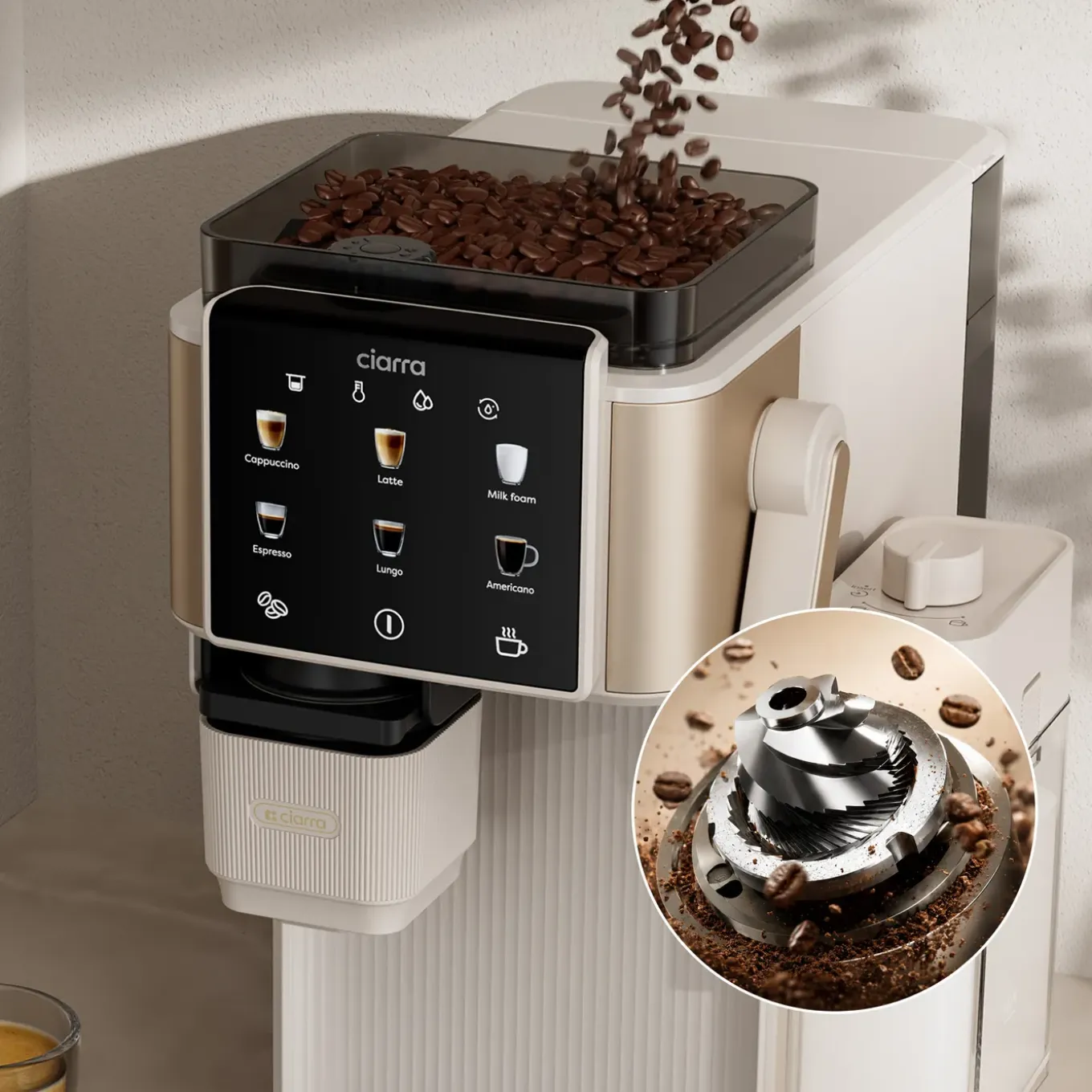 CIARRA Espressomachines - Koffiezetapparaat met Bonenmaler Melkschuimer CBSACM-D6