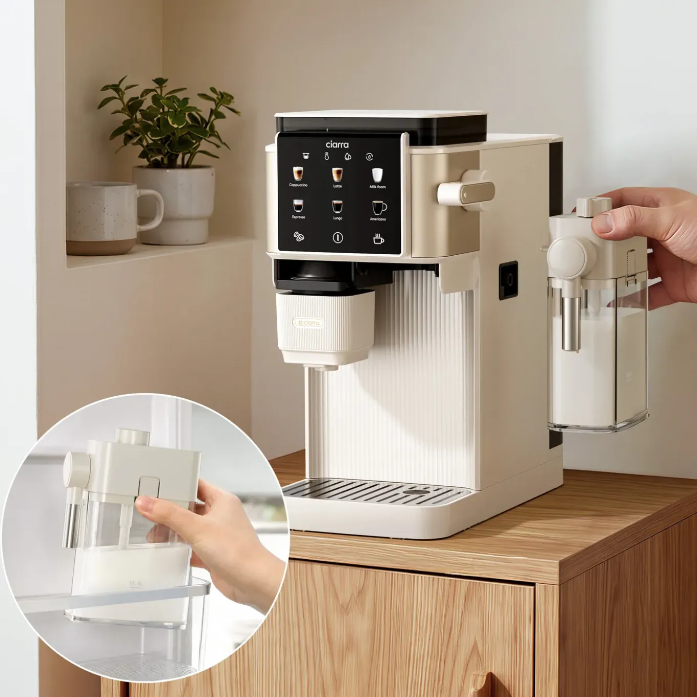 CIARRA Espressomachines - Koffiezetapparaat met Bonenmaler Melkschuimer CBSACM-D6