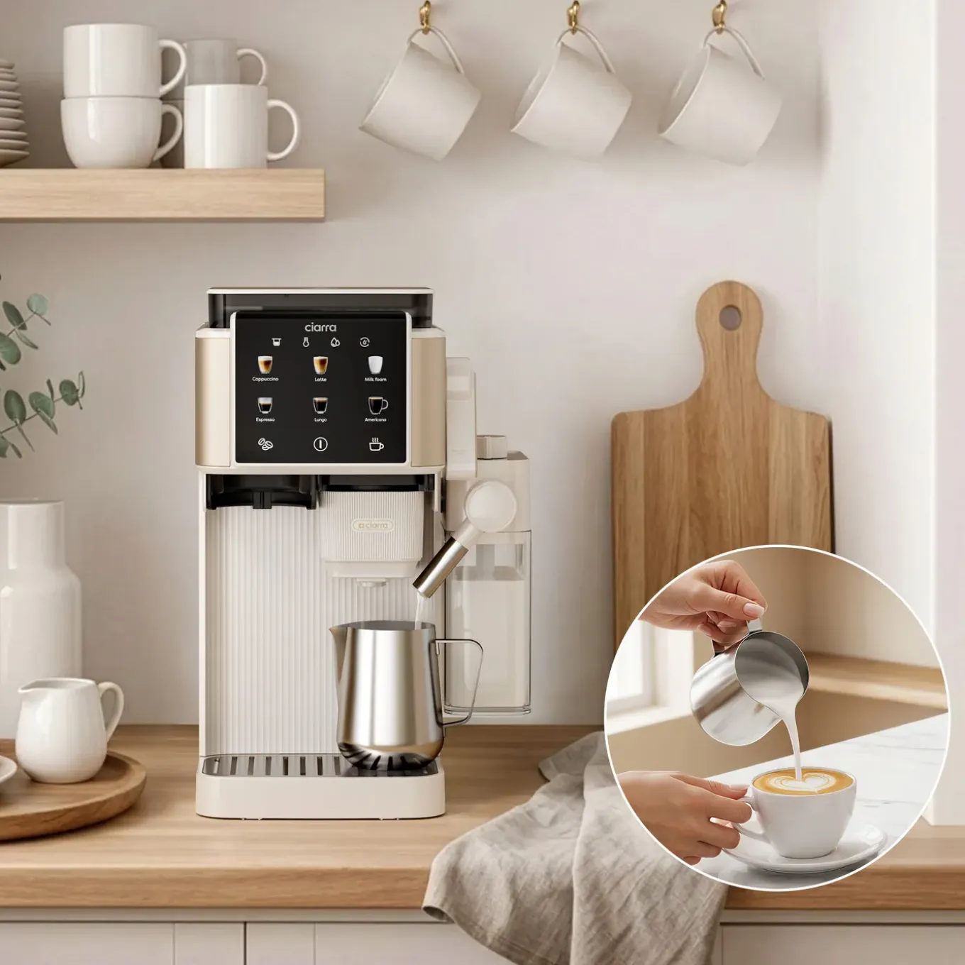 CIARRA Espressomachines - Koffiezetapparaat met Bonenmaler Melkschuimer CBSACM-D6