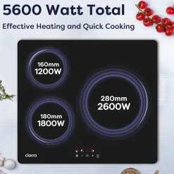 CIARRA Inbouw Inductiekookplaat 60cm - 3 Zones Touchbediening - 9 Standen 6200W VM3BIH-C