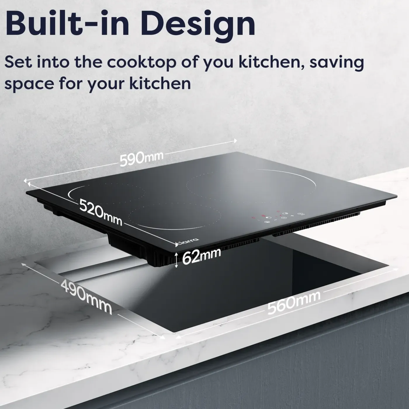 CIARRA Inbouw Inductiekookplaat 60cm - 3 Zones Touchbediening - 9 Standen 6200W VM3BIH-C