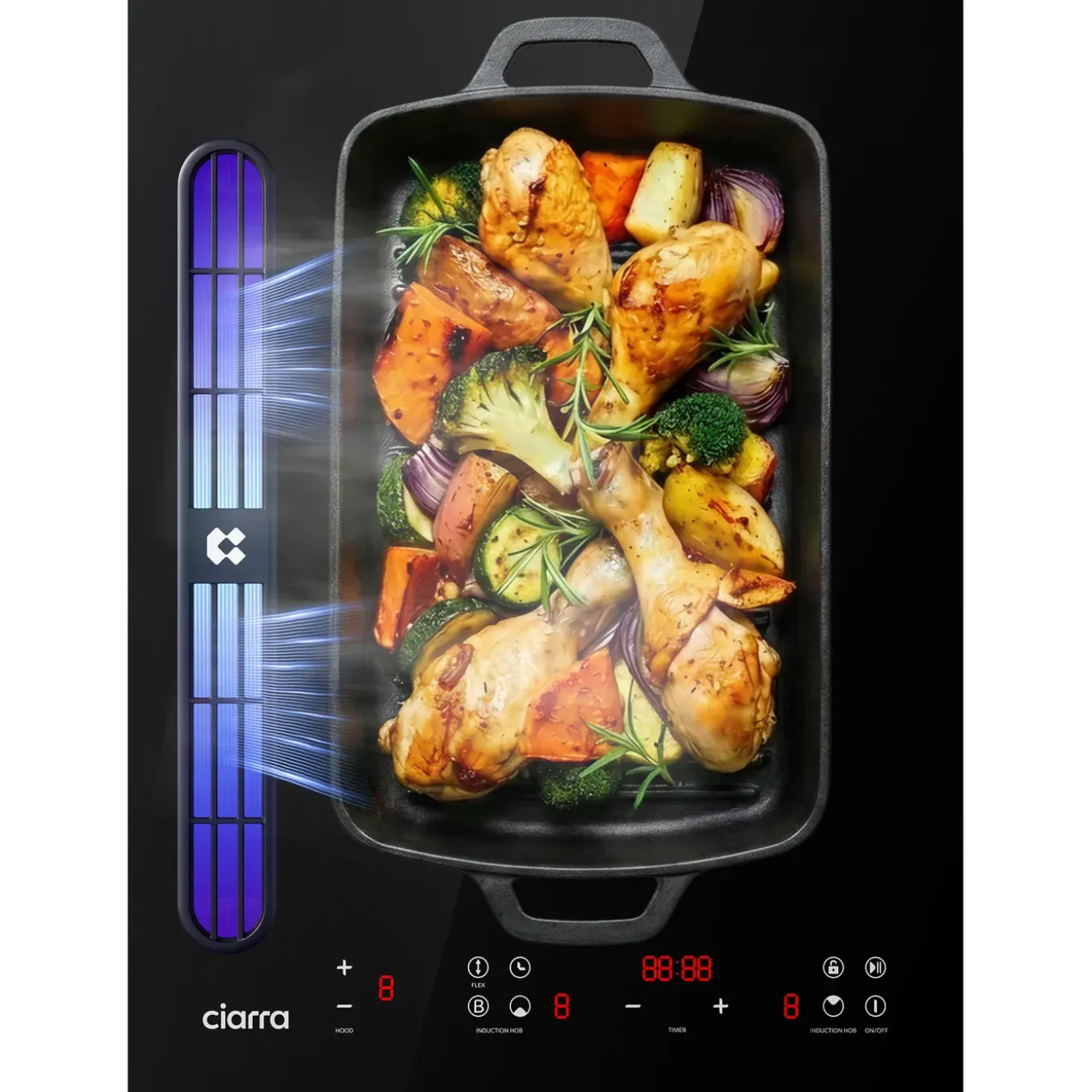 CIARRA Inductiekookplaat met afzuigkap - 2 zones met Flexzone - Boost - Timer 3565W CBBEH392BF