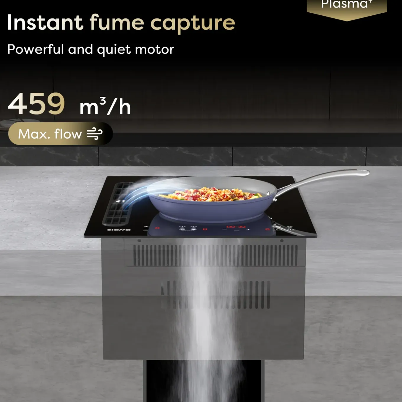 CIARRA Inductiekookplaat met afzuigkap - 2 zones met Flexzone - Boost - Timer 3565W CBBEH392BF