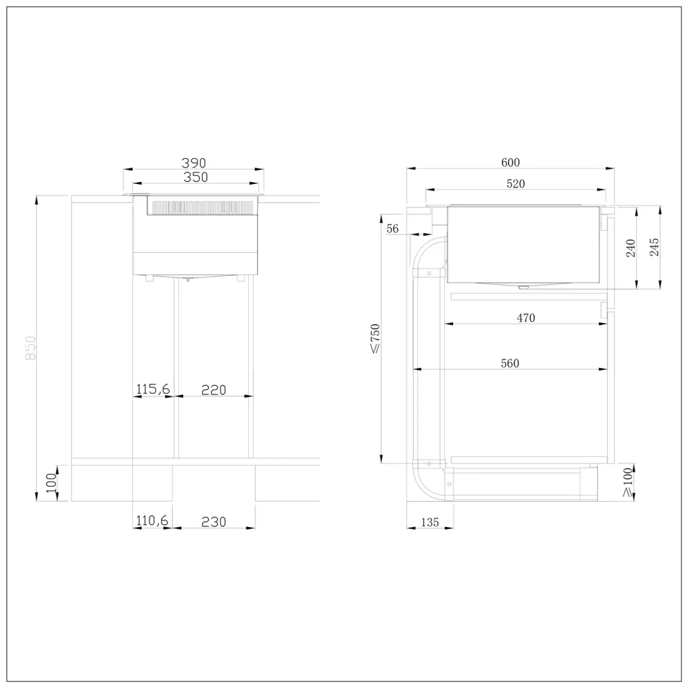 CIARRA Inductiekookplaat met afzuigkap - 2 zones met Flexzone - Boost - Timer 3565W CBBEH392BF