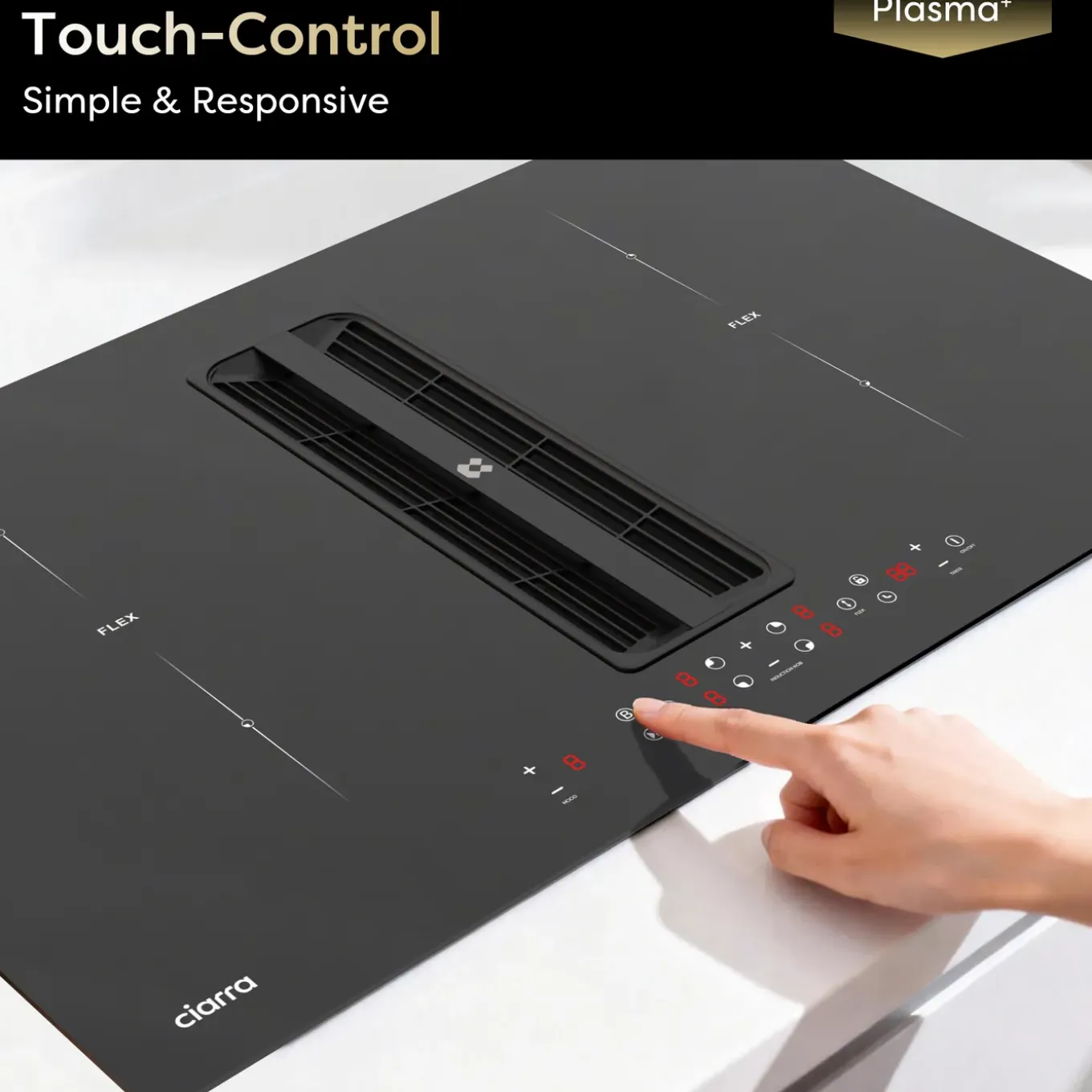 CIARRA Inductiekookplaat met Afzuigkap - 4 zones Plasma⁺ Boost - 2 Flex-Zone - 7165W CBBEH834BBFF