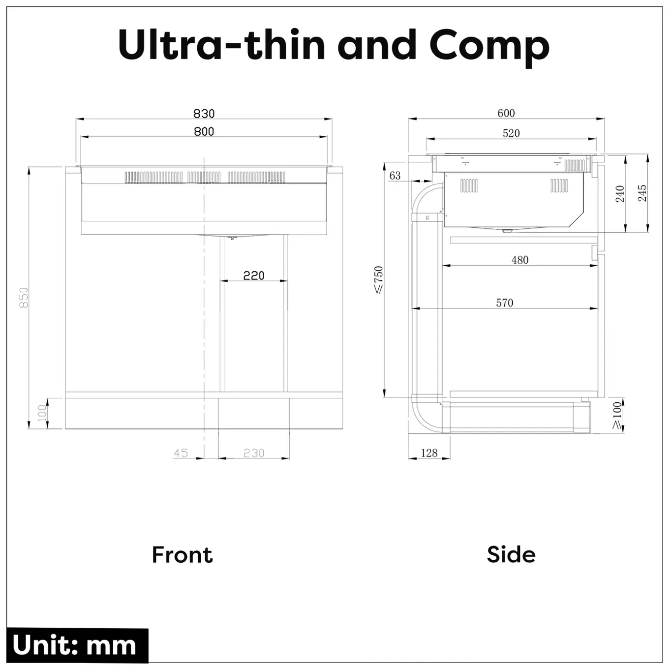CIARRA Inductiekookplaat met Afzuigkap - 4 zones Plasma⁺ Boost - 2 Flex-Zone - 7165W CBBEH834BBFF