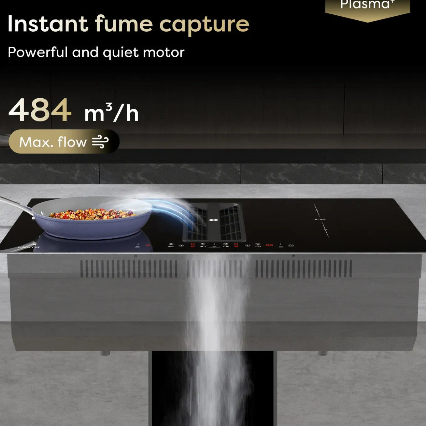 CIARRA Inductiekookplaat met Afzuigkap - 4 zones Plasma⁺ Boost - 2 Flex-Zone - 7165W CBBEH834BBFF