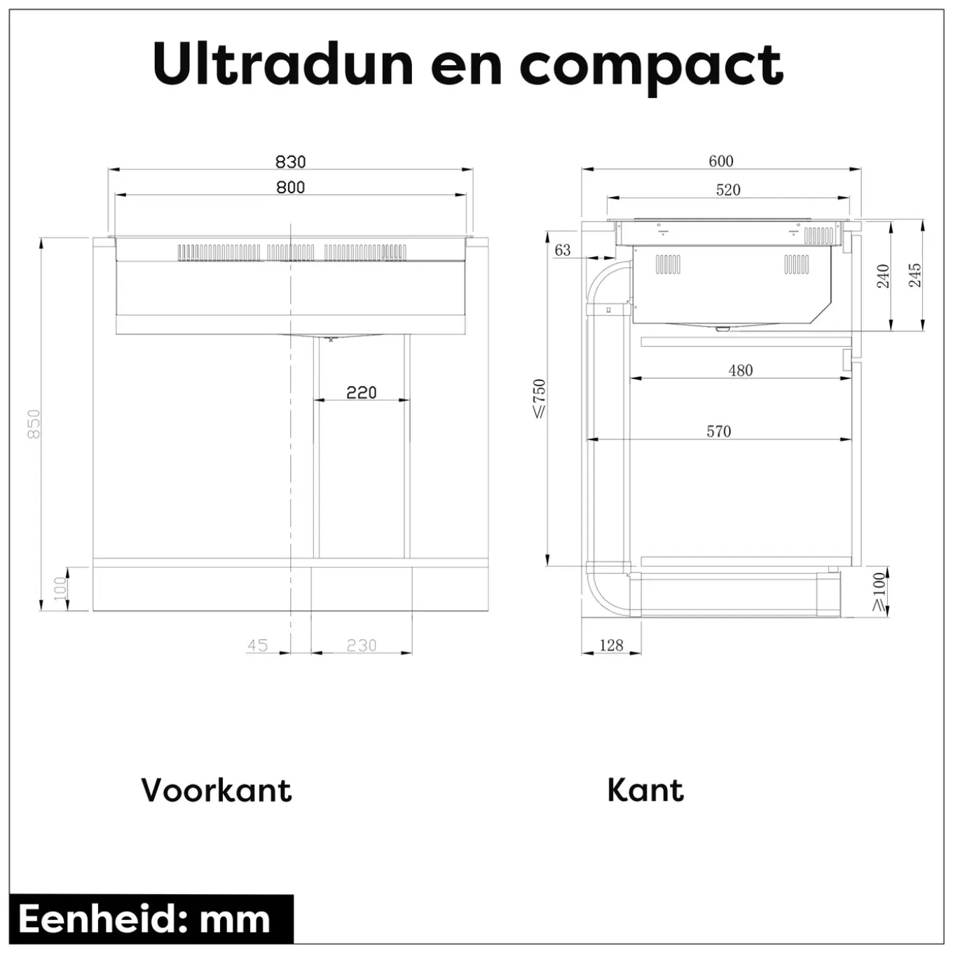 CIARRA Inductiekookplaat met Afzuigkap - 4 zones Plasma⁺ Boost - 2 Flex-Zone - 7165W CBBEH834BBFF