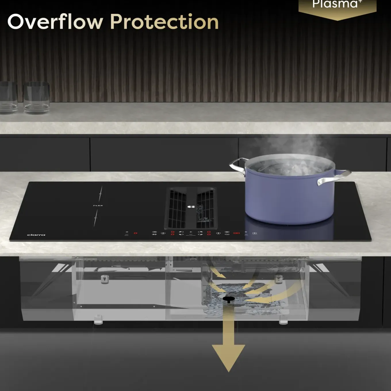 CIARRA Inductiekookplaat met Afzuigkap - 4 zones Plasma⁺ Boost - 2 Flex-Zone - 7165W CBBEH834BBFF
