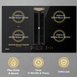 CIARRA Inductiekookplaat met Afzuigkap - 83cm 4 zones - Plasma⁺ Flex-Zone - Boost CBBEH834BBF