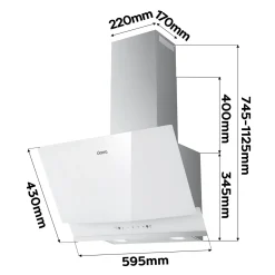 CIARRA Schuine Afzuigkap 60cm - A+++ 710 m³/u - Touch- & Gebaarbediening Glas Wit CBCW6736A