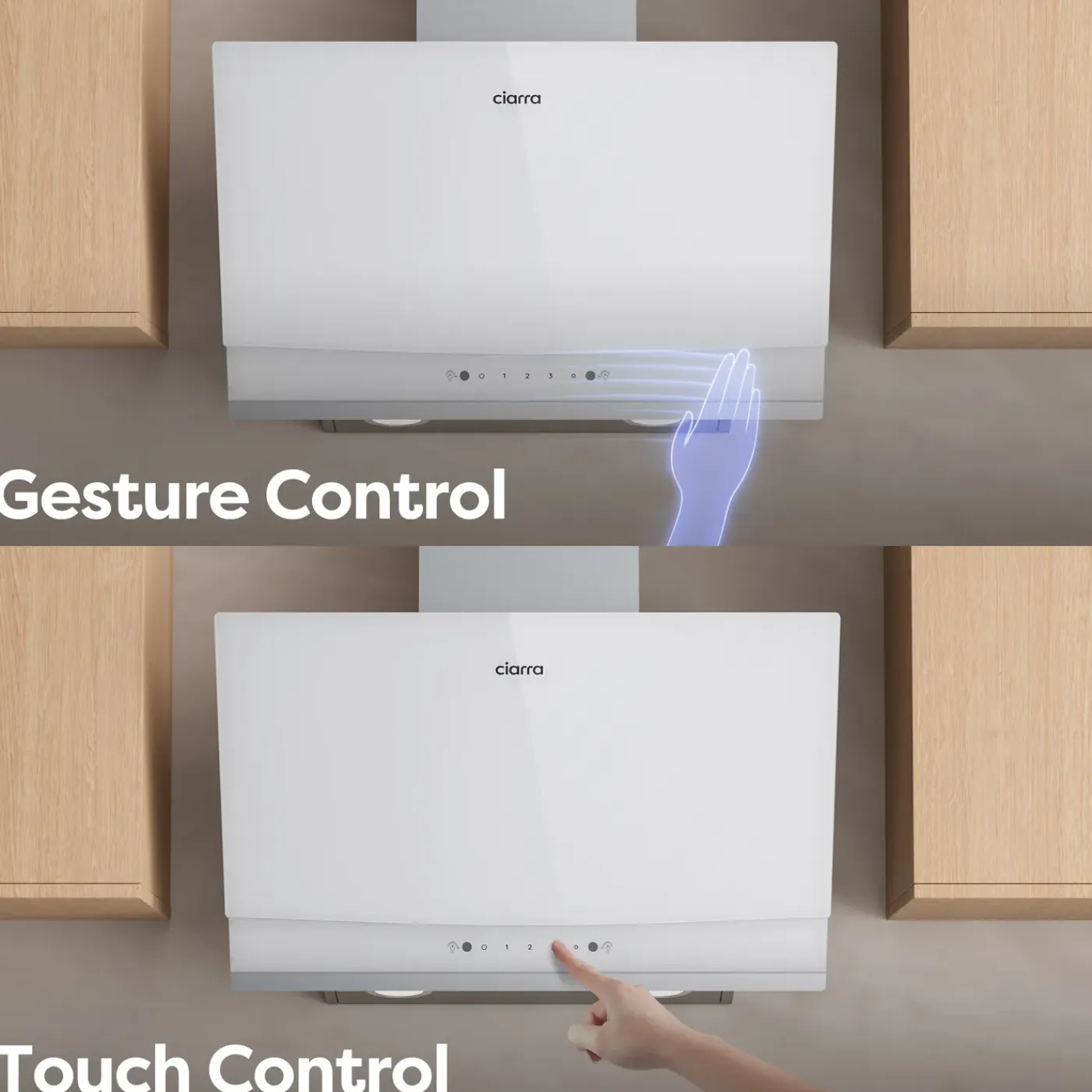 CIARRA Schuine Afzuigkap 60cm - A+++ 710 m³/u - Touch- & Gebaarbediening Glas Wit CBCW6736A