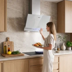 CIARRA Schuine Afzuigkap 60cm - A+++ 710 m³/u - Touch- & Gebaarbediening Glas Wit CBCW6736A