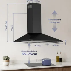 CIARRA Wandafzuigkap Afzuigkap 90 cm - A++ 406 m³/h - Recirculatie & Afvoer CBCB9201