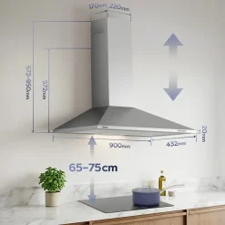 CIARRA Wandafzuigkap Afzuigkap - 90 cm A++ 406m³/h - Recirculatie & Afvoer RVS CBCS9201