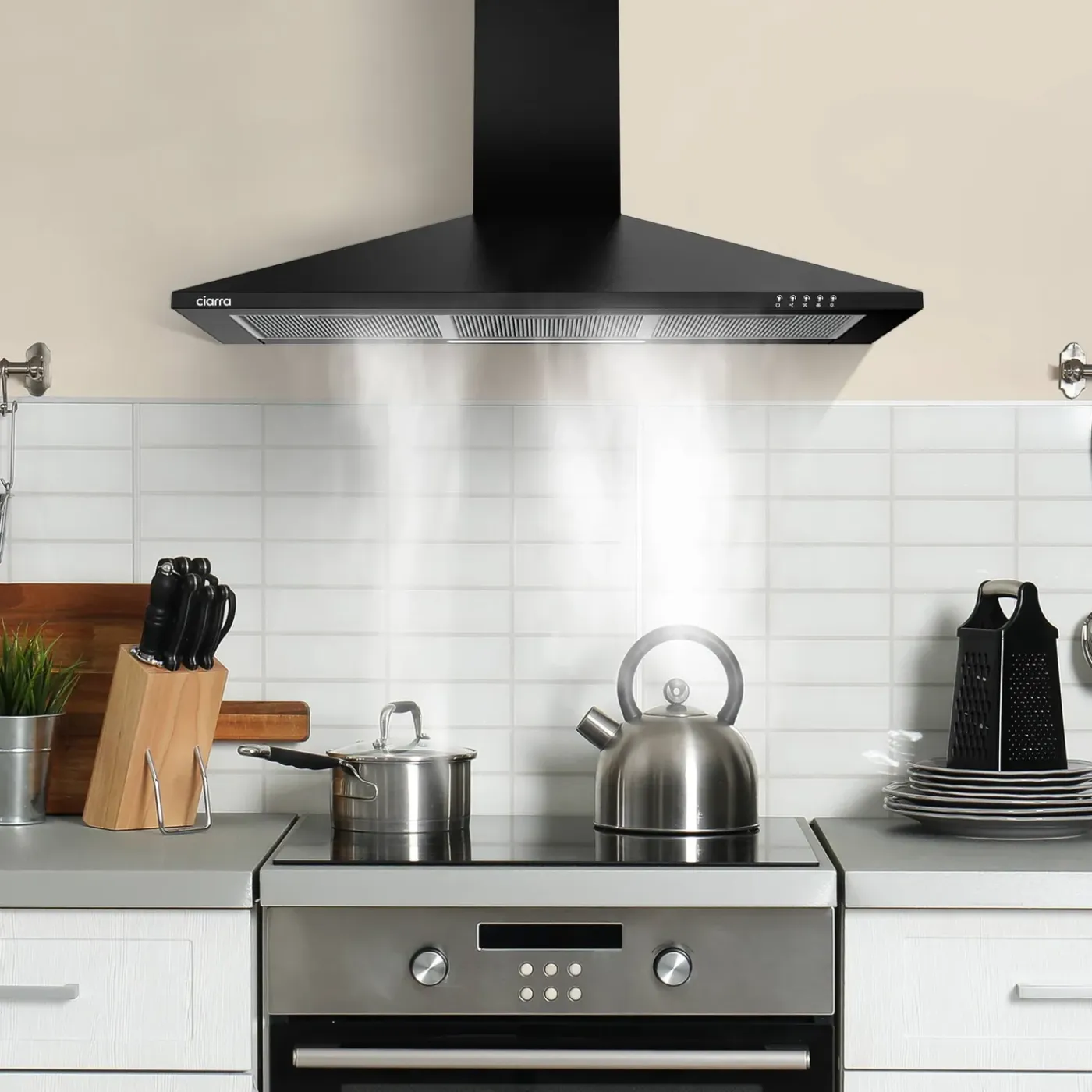 CIARRA Wandafzuigkap Afzuigkap - 90 cm 370 m³/u - LED-Verlichting Zwart CAB9201A