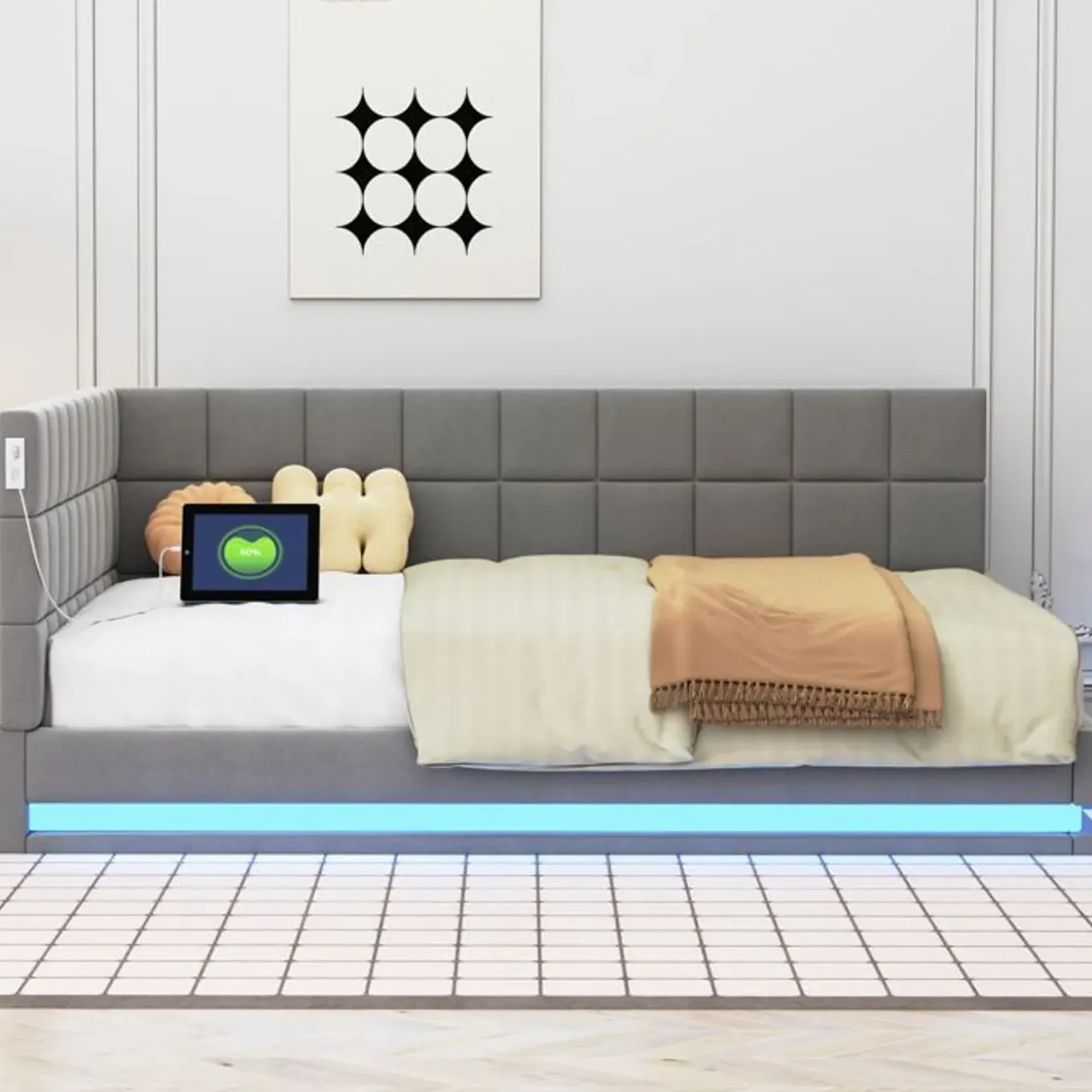 Cipacho - Elegante Slaapbank - Grijs - Multicolor Led - Usb-poort - 140x200cm
