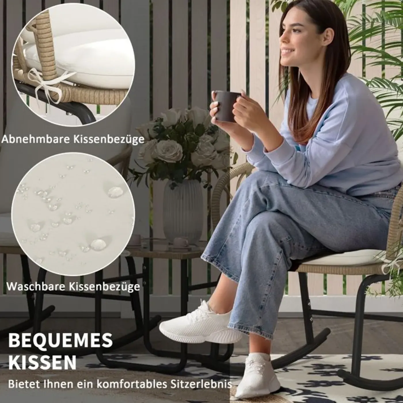 CIPACHO - Gele Pe-rotan Tuinset - 3-delig: 2 Schommelstoelen En Tafel - 63x82x75 Cm