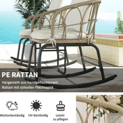 CIPACHO - Gele Pe-rotan Tuinset - 3-delig: 2 Schommelstoelen En Tafel - 63x82x75 Cm