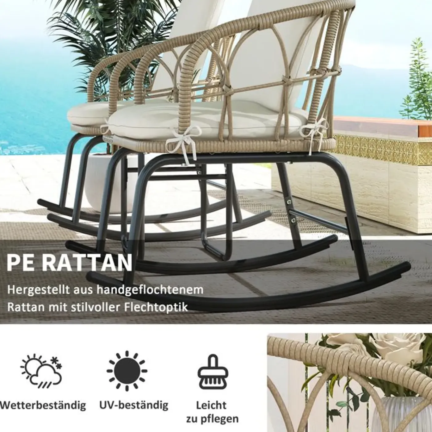 CIPACHO - Gele Pe-rotan Tuinset - 3-delig: 2 Schommelstoelen En Tafel - 63x82x75 Cm
