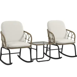 CIPACHO - Gele Pe-rotan Tuinset - 3-delig: 2 Schommelstoelen En Tafel - 63x82x75 Cm