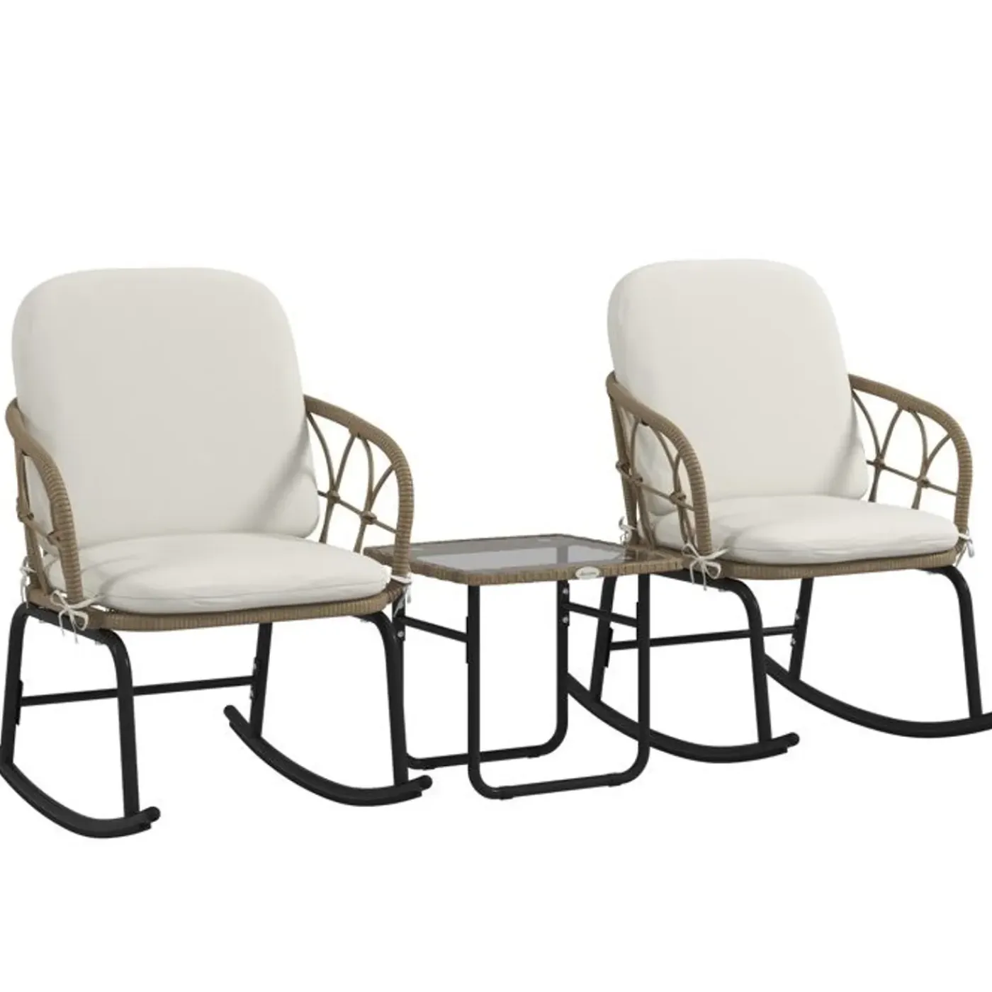 CIPACHO - Gele Pe-rotan Tuinset - 3-delig: 2 Schommelstoelen En Tafel - 63x82x75 Cm