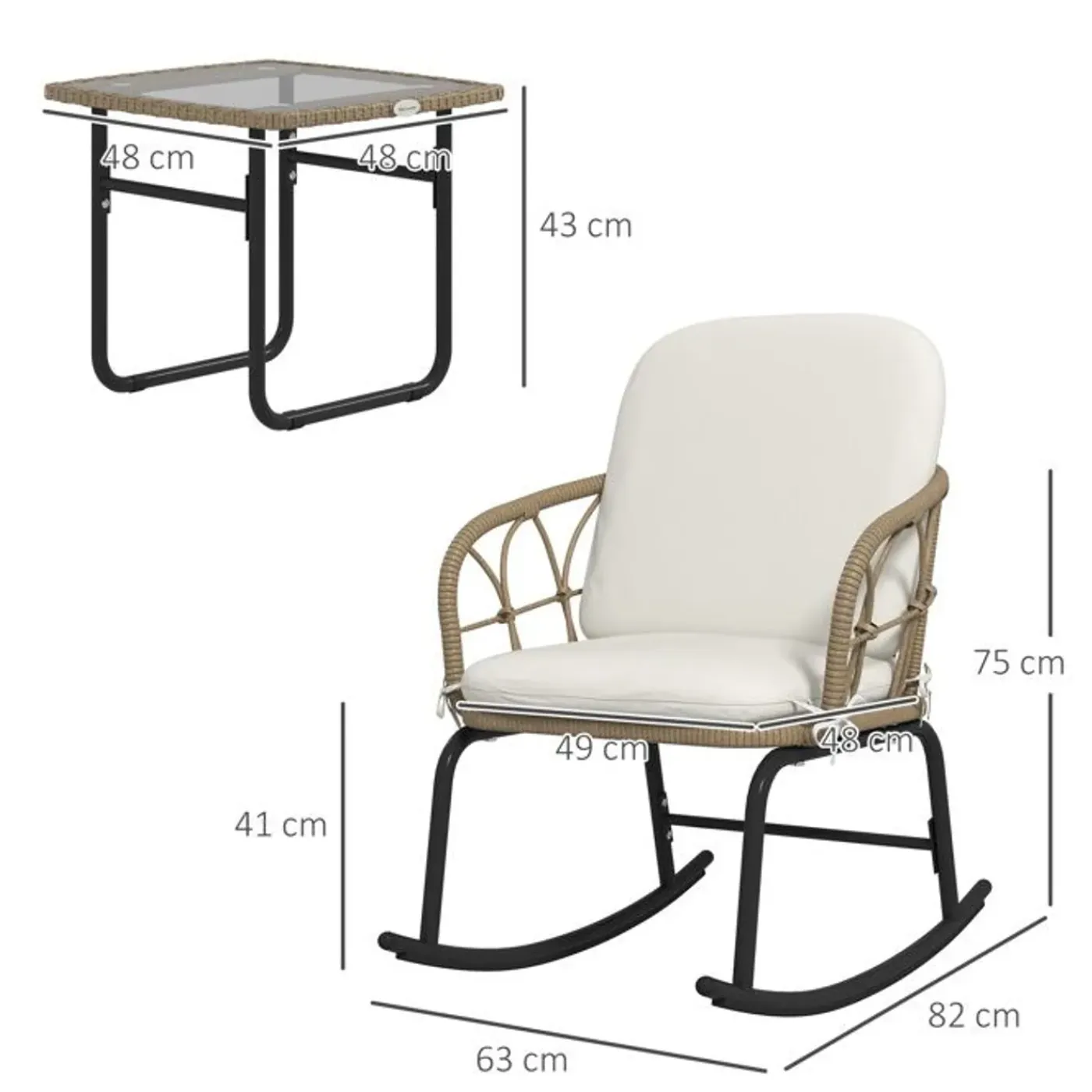 CIPACHO - Gele Pe-rotan Tuinset - 3-delig: 2 Schommelstoelen En Tafel - 63x82x75 Cm