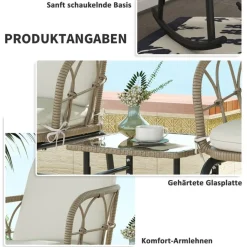 CIPACHO - Gele Pe-rotan Tuinset - 3-delig: 2 Schommelstoelen En Tafel - 63x82x75 Cm