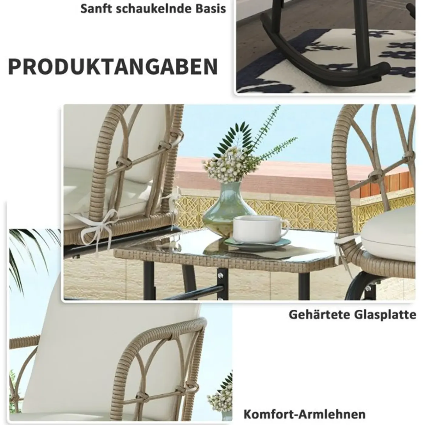 CIPACHO - Gele Pe-rotan Tuinset - 3-delig: 2 Schommelstoelen En Tafel - 63x82x75 Cm