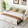 CIPACHO - Gestoffeerde Omvormbare Slaapbank - Beige Fluweel - Usb Usb-c - 90x190 Cm 180x190 Cm